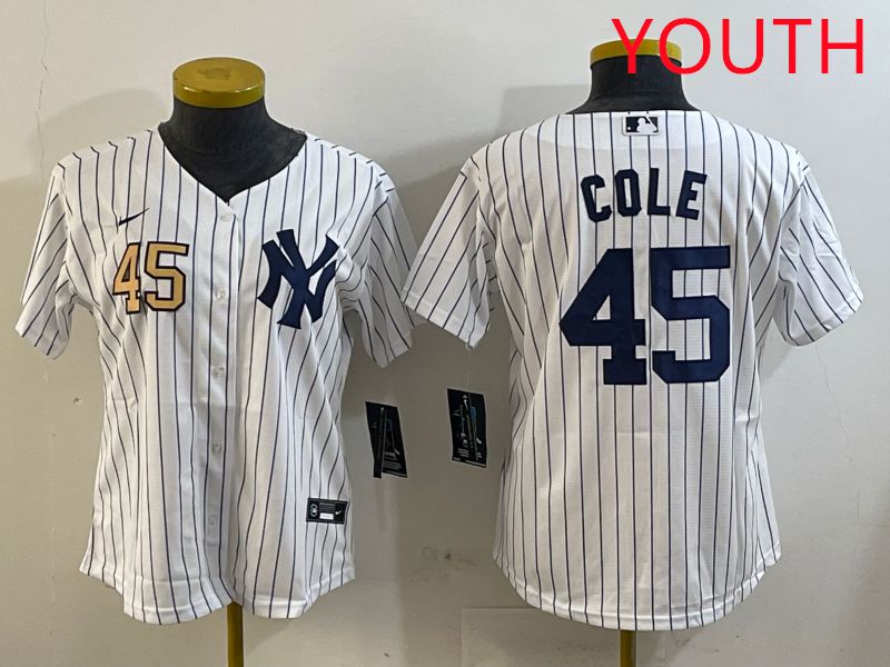 Youth New York Yankees #45 Cole White Stripe Game 2025 Nike MLB Jersey style 7